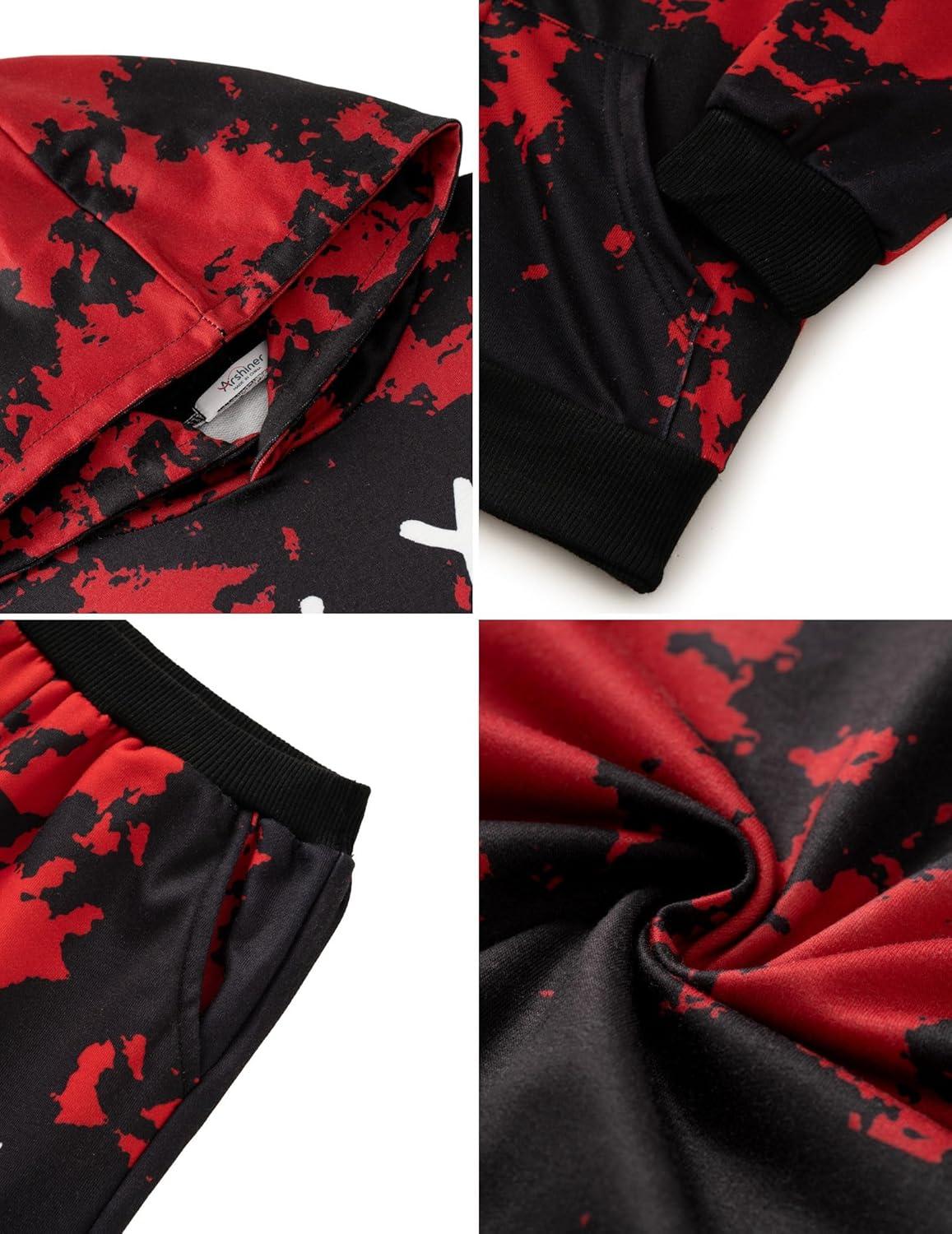 image:imageArshiner Boys 2 Piece Athletic Tracksuit Jogging Sets Outfit Sweatsuit Zip Up Hoodie and Active Pants for Kids 514 YearsTie DyeredBlack