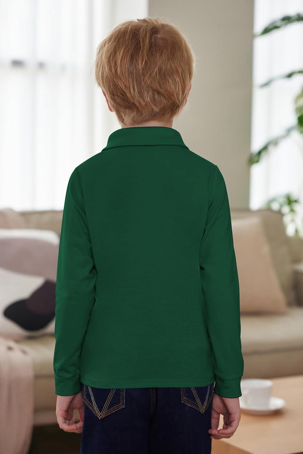 image:imageArshiner Boys Long Sleeve Plaid Trim Polo Shirt School Uniform Shirt with PocketGreen