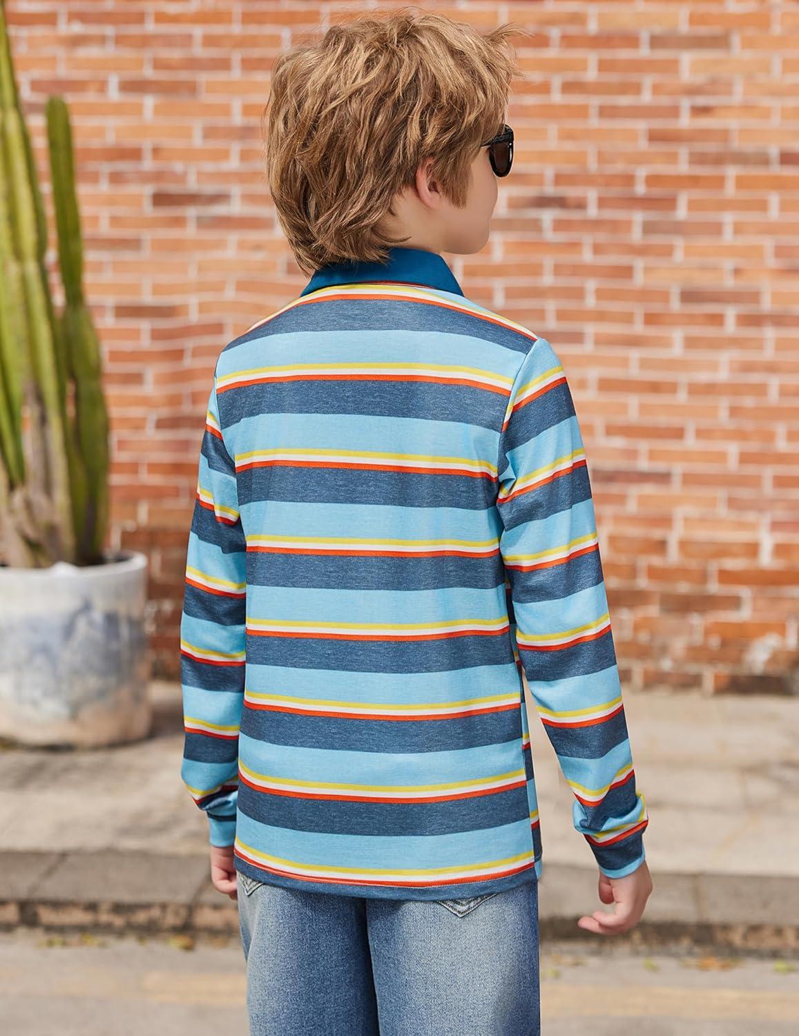 image:imageArshiner Boys Long Sleeve Plaid Trim Polo Shirt School Uniform Shirt with PocketGrey Blue Yellow