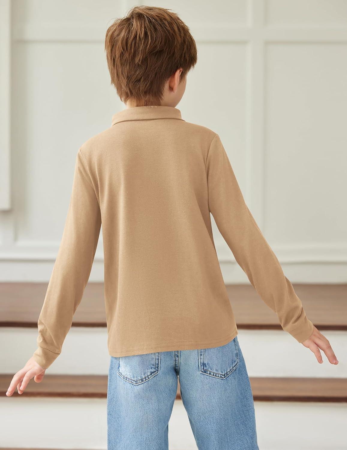image:imageArshiner Boys Long Sleeve Plaid Trim Polo Shirt School Uniform Shirt with PocketKhaki