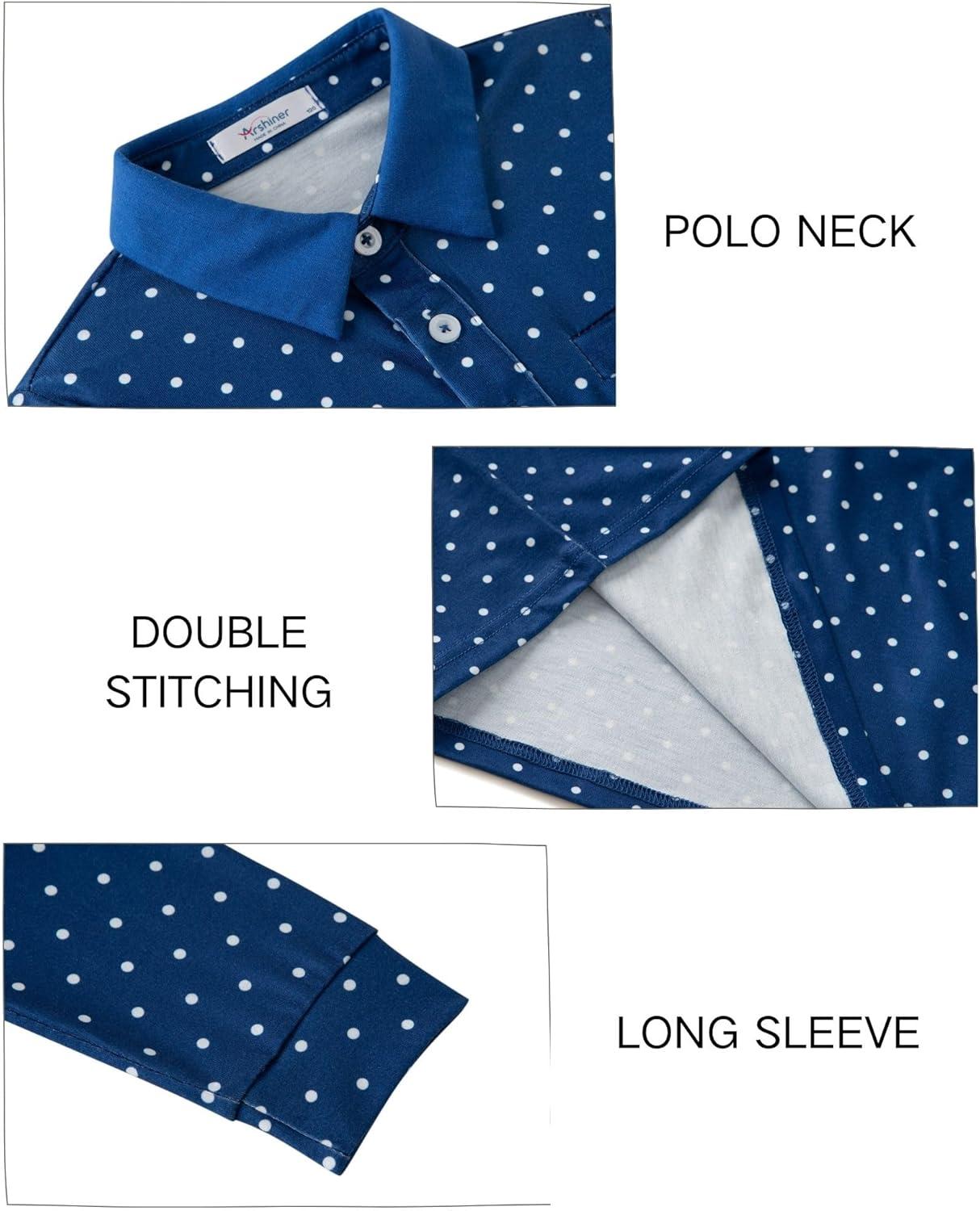 image:imageArshiner Boys Long Sleeve Plaid Trim Polo Shirt School Uniform Shirt with PocketNavy White Dots