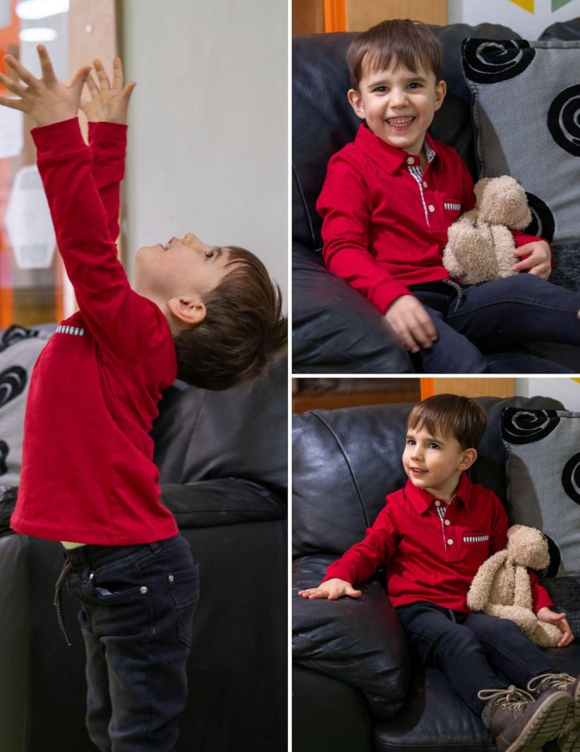 image:imageArshiner Boys Long Sleeve Plaid Trim Polo Shirt School Uniform Shirt with PocketRed