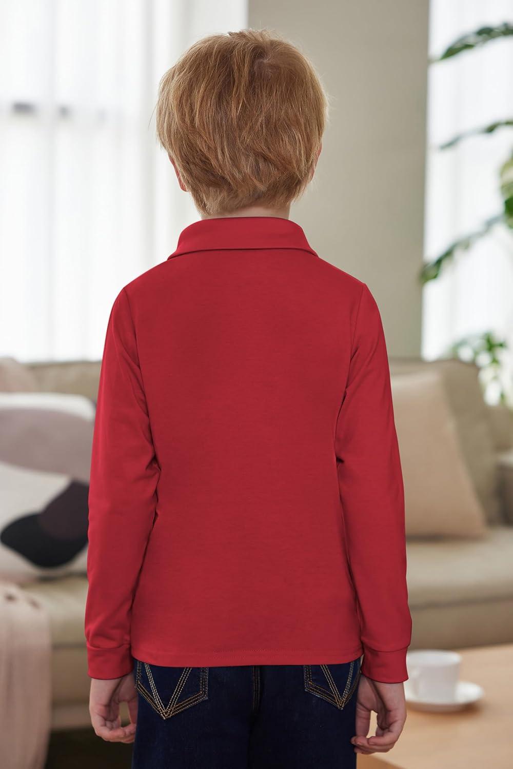 image:imageArshiner Boys Long Sleeve Plaid Trim Polo Shirt School Uniform Shirt with PocketRed