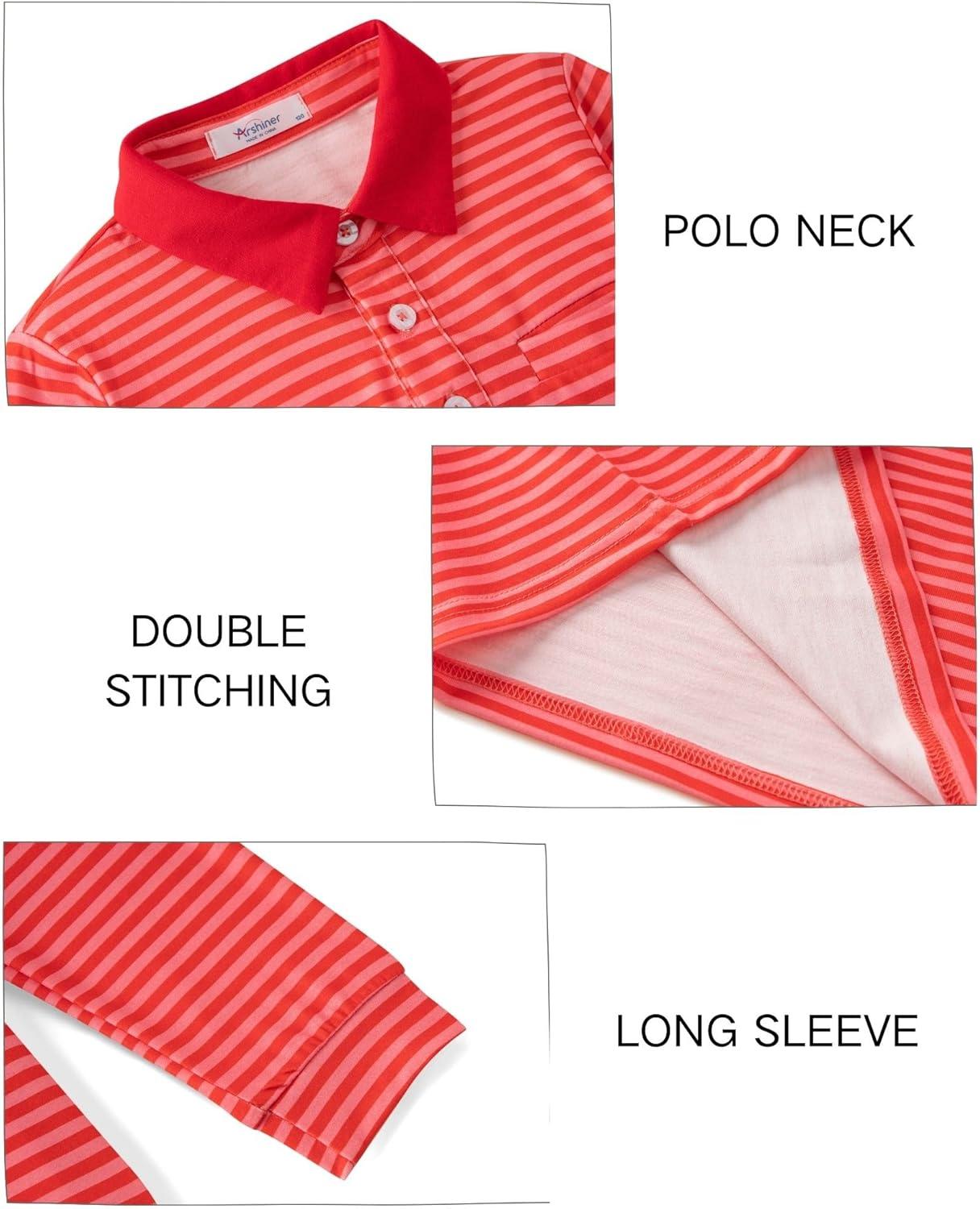 image:imageArshiner Boys Long Sleeve Plaid Trim Polo Shirt School Uniform Shirt with PocketRed Striped