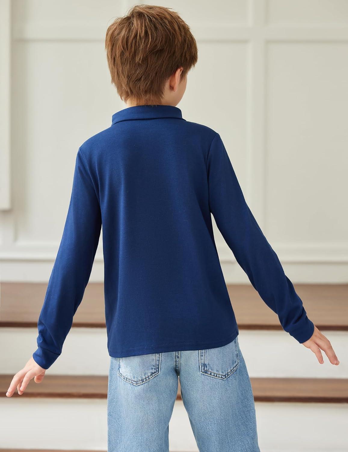 image:imageArshiner Boys Long Sleeve Plaid Trim Polo Shirt School Uniform Shirt with PocketViolet
