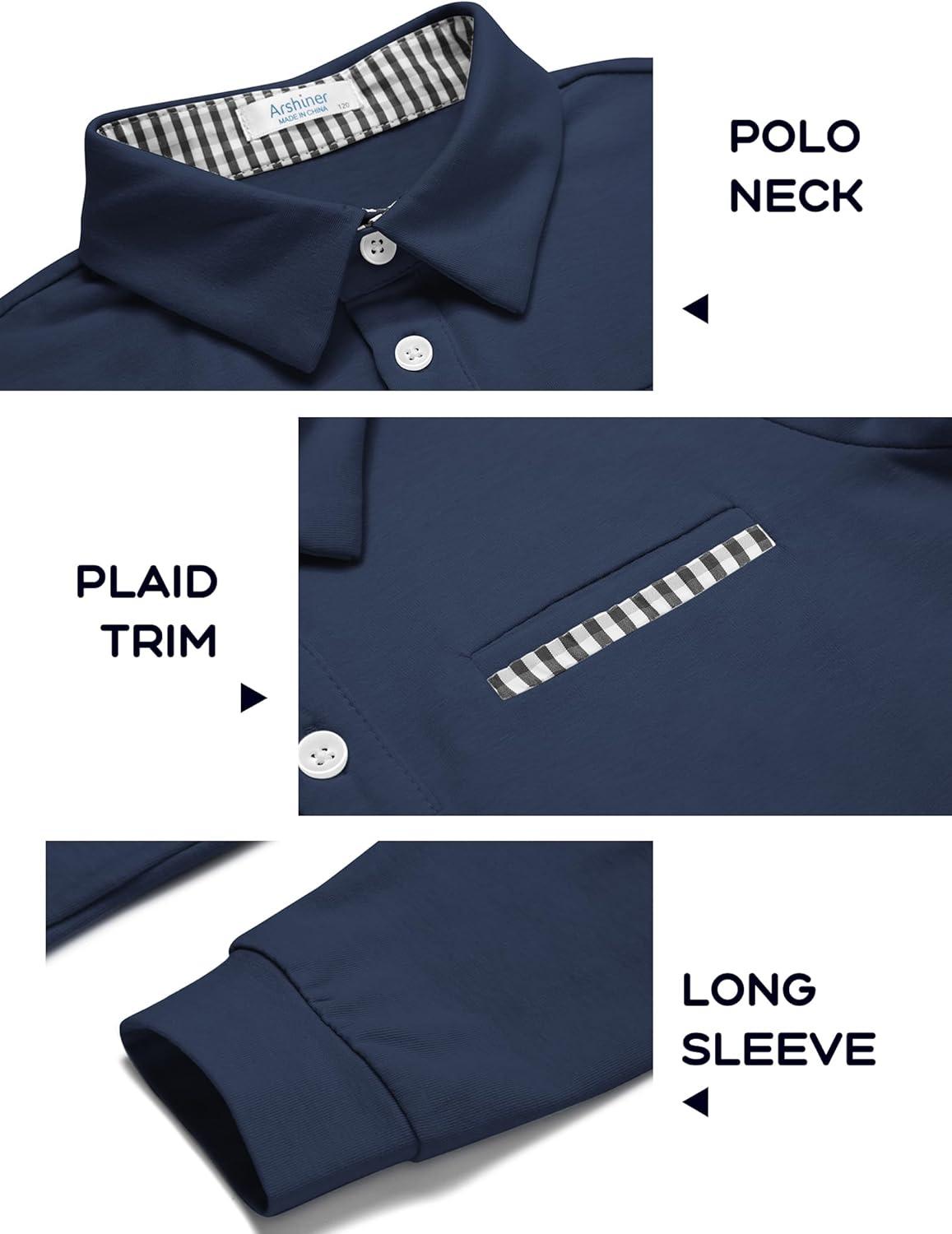 image:imageArshiner Boys Long Sleeve Plaid Trim Polo Shirt School Uniform Shirt with PocketViolet