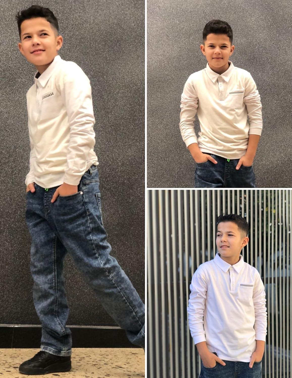 image:imageArshiner Boys Long Sleeve Plaid Trim Polo Shirt School Uniform Shirt with PocketWhite
