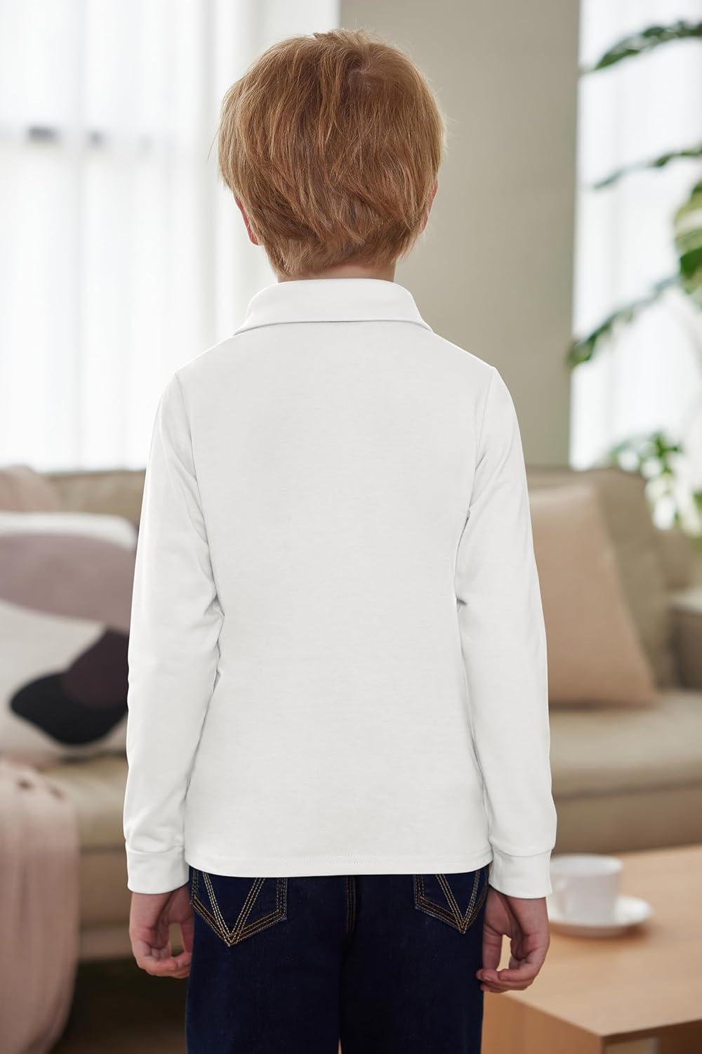 image:imageArshiner Boys Long Sleeve Plaid Trim Polo Shirt School Uniform Shirt with PocketWhite