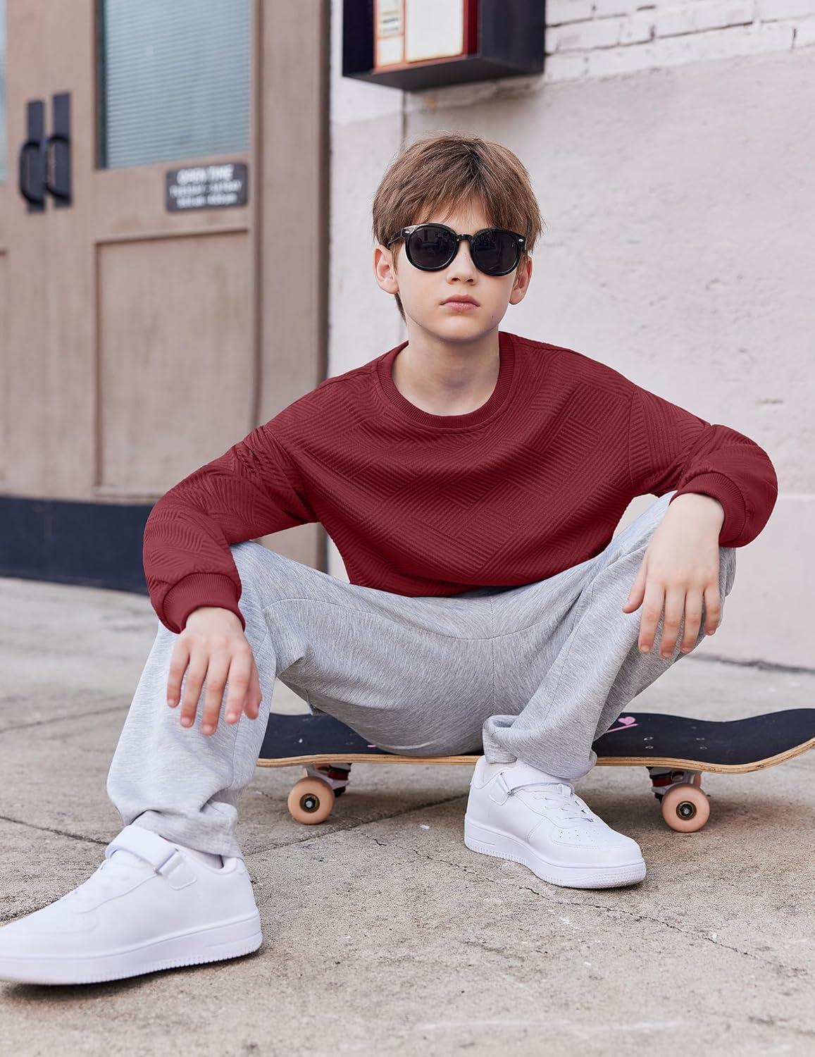 image:imageArshiner Boys Sweatshirts Long Sleeve Crewneck Pullover Shirt Kids Fashion Fall Winter SweaterBurgundy