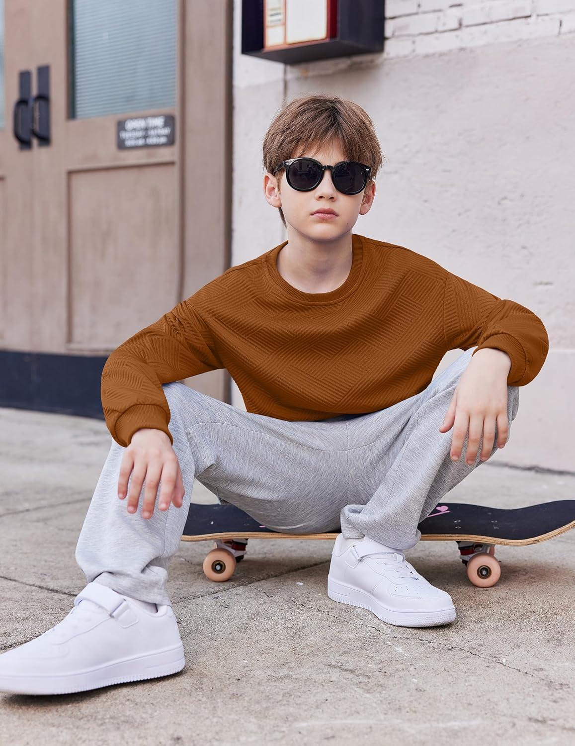 image:imageArshiner Boys Sweatshirts Long Sleeve Crewneck Pullover Shirt Kids Fashion Fall Winter SweaterLight Brown
