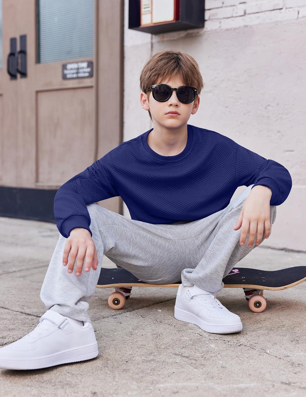 image:imageArshiner Boys Sweatshirts Long Sleeve Crewneck Pullover Shirt Kids Fashion Fall Winter SweaterNavy Blue