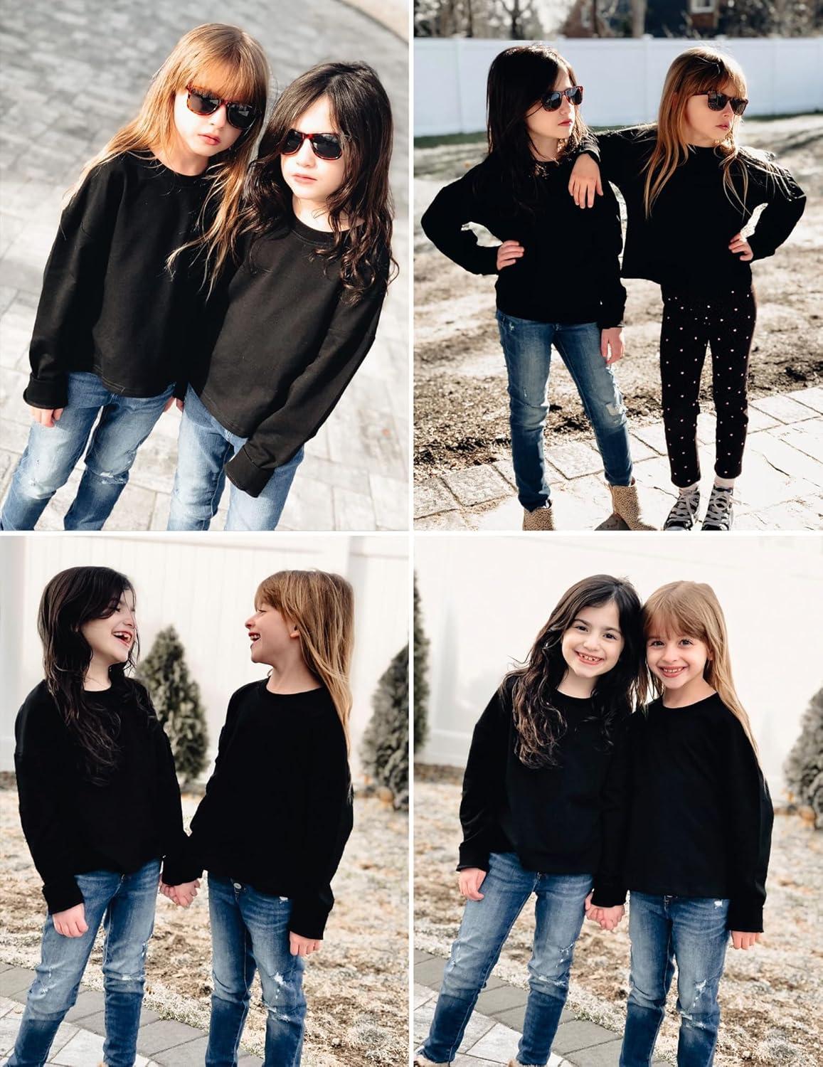 image:imageArshiner Girls Crop Tops Kids Long Sleeve Pullover Sweatshirts Girls Cropped Crewneck Sweatshirt for Teen GirlBlack