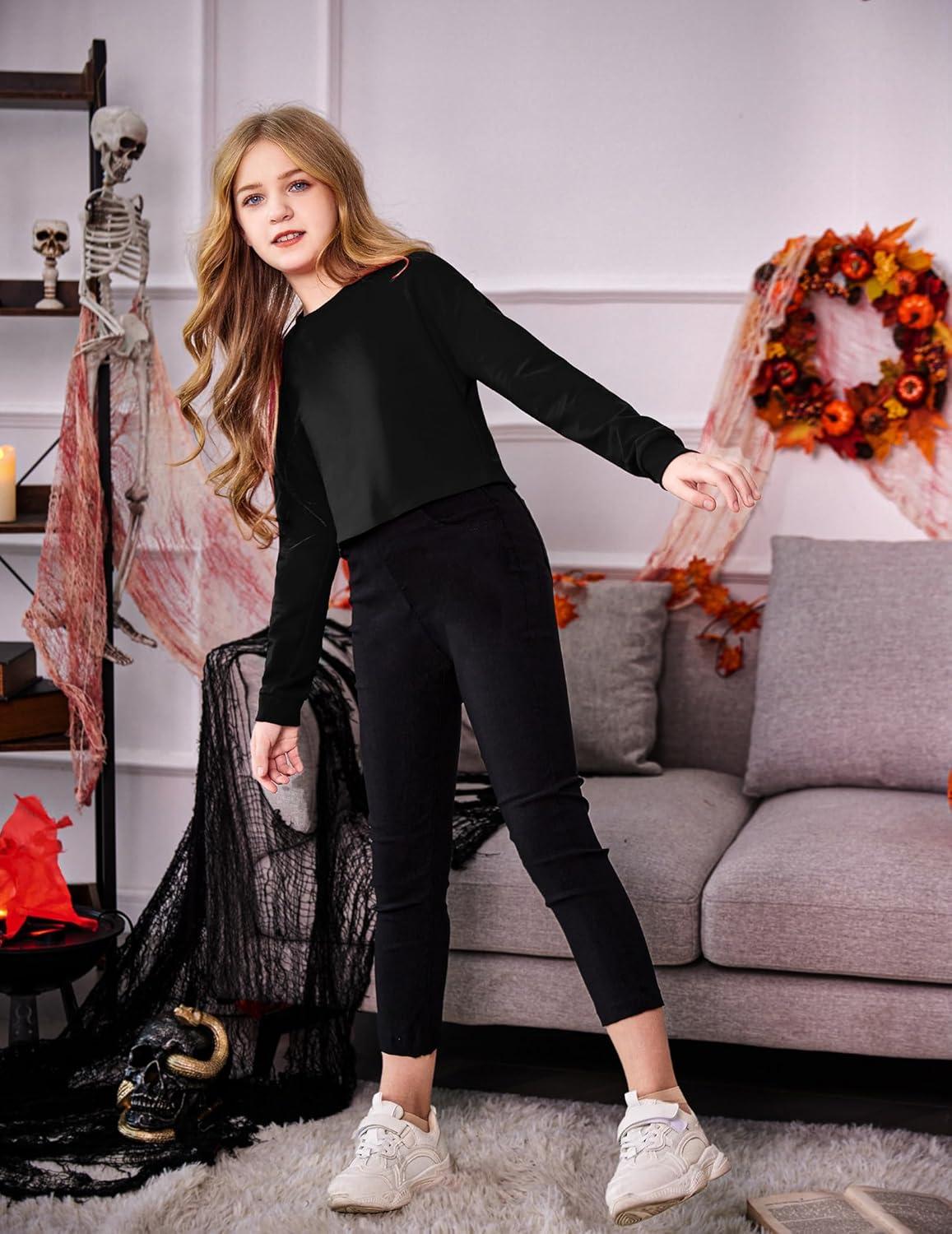 image:imageArshiner Girls Crop Tops Kids Long Sleeve Pullover Sweatshirts Girls Cropped Crewneck Sweatshirt for Teen GirlBlack
