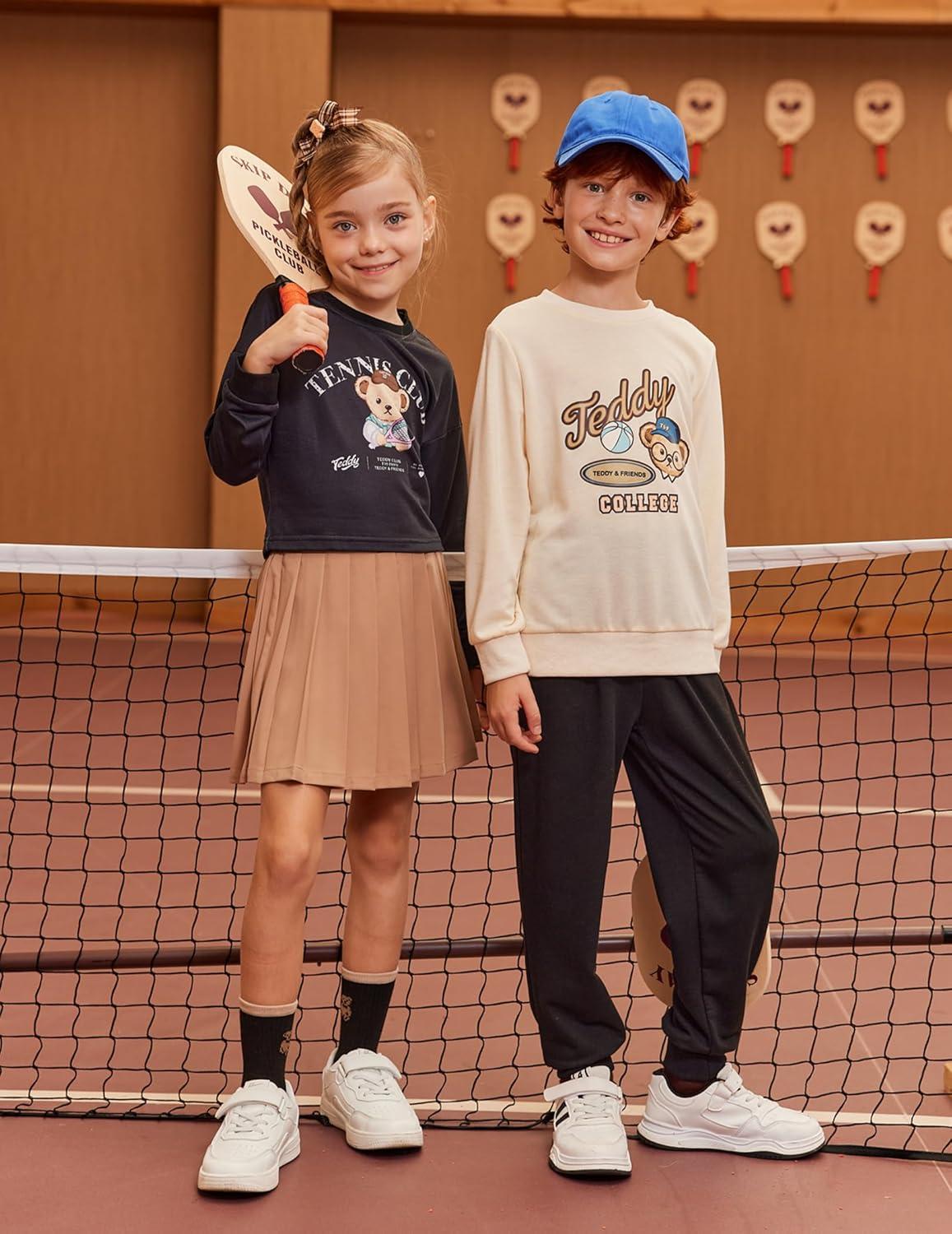 image:imageArshiner Girls Crop Tops Kids Long Sleeve Pullover Sweatshirts Girls Cropped Crewneck Sweatshirt for Teen GirlBlack Teddy