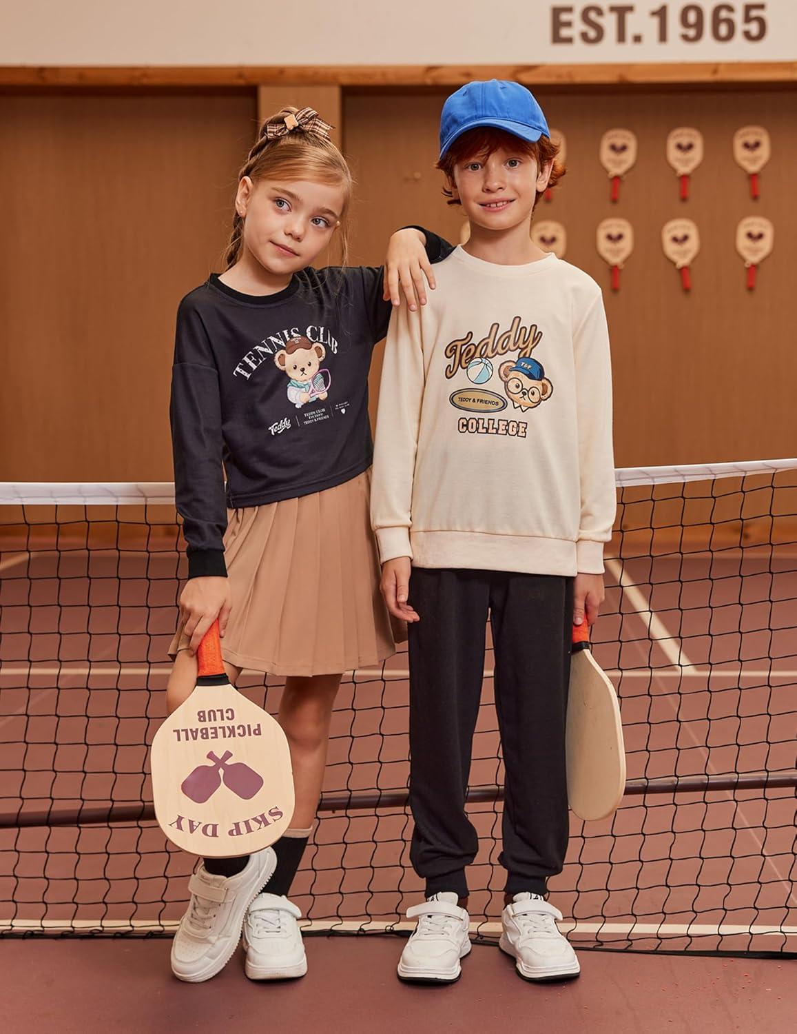 image:imageArshiner Girls Crop Tops Kids Long Sleeve Pullover Sweatshirts Girls Cropped Crewneck Sweatshirt for Teen GirlBlack Teddy