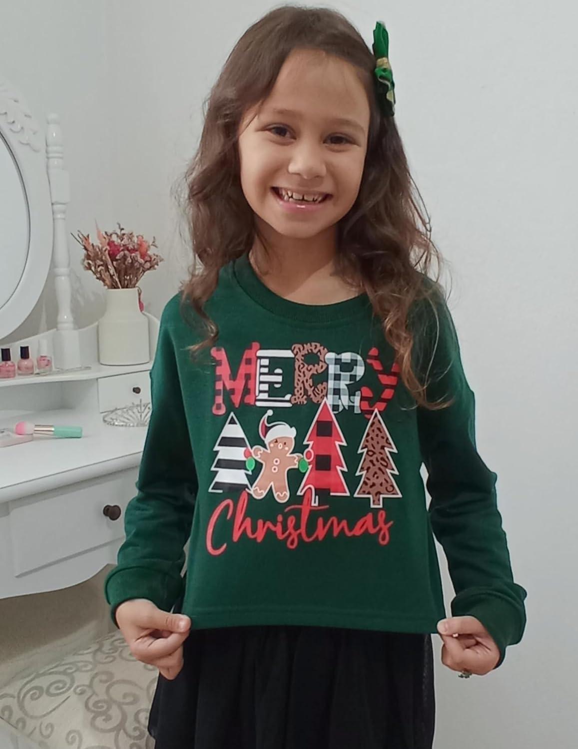 image:imageArshiner Girls Crop Tops Kids Long Sleeve Pullover Sweatshirts Girls Cropped Crewneck Sweatshirt for Teen GirlChristmas Tree
