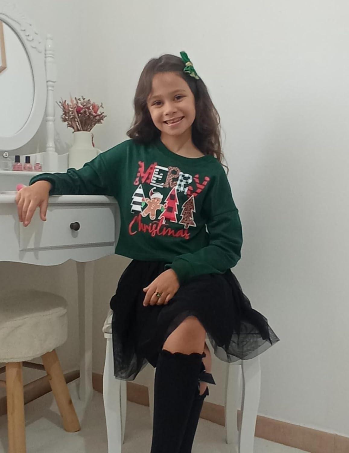 image:imageArshiner Girls Crop Tops Kids Long Sleeve Pullover Sweatshirts Girls Cropped Crewneck Sweatshirt for Teen GirlChristmas Tree