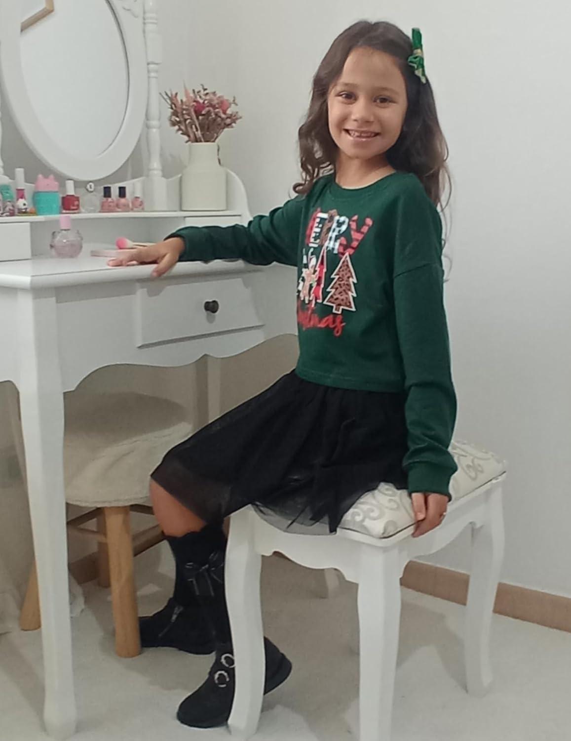 image:imageArshiner Girls Crop Tops Kids Long Sleeve Pullover Sweatshirts Girls Cropped Crewneck Sweatshirt for Teen GirlChristmas Tree