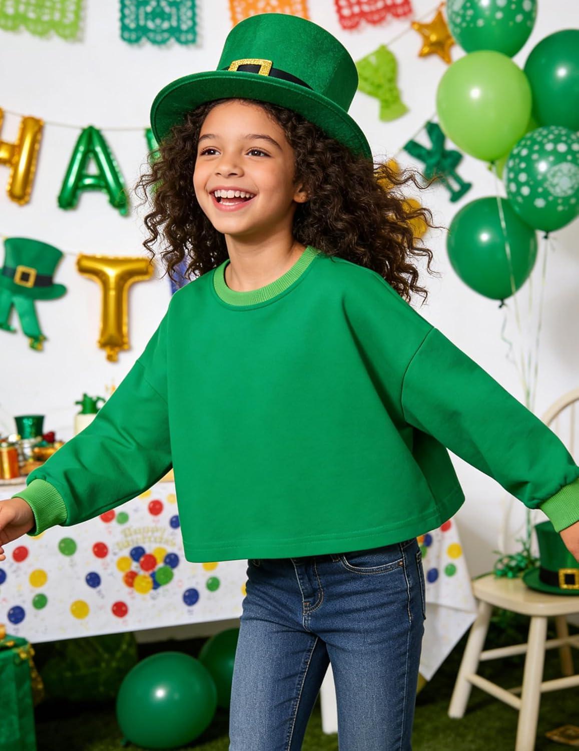 image:imageArshiner Girls Crop Tops Kids Long Sleeve Pullover Sweatshirts Girls Cropped Crewneck Sweatshirt for Teen GirlGreen