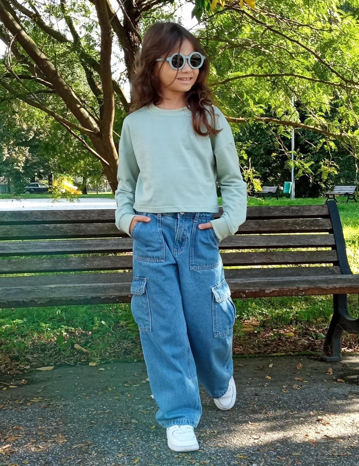 image:imageArshiner Girls Crop Tops Kids Long Sleeve Pullover Sweatshirts Girls Cropped Crewneck Sweatshirt for Teen GirlLight Green
