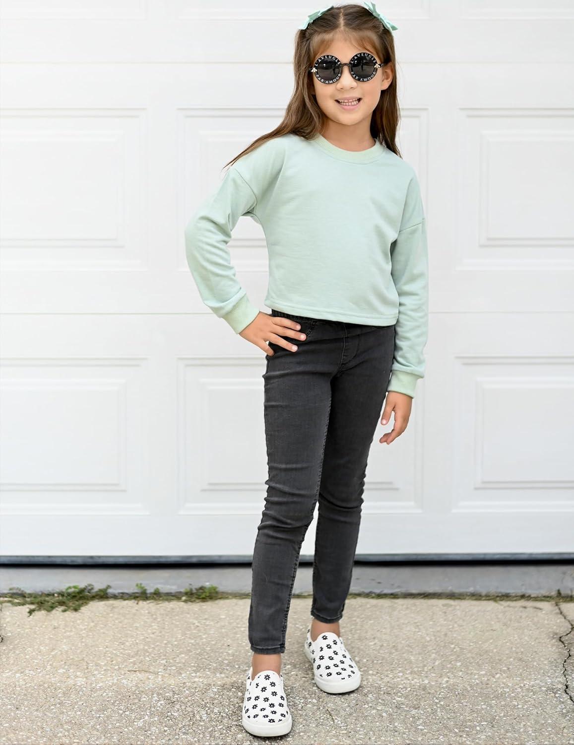image:imageArshiner Girls Crop Tops Kids Long Sleeve Pullover Sweatshirts Girls Cropped Crewneck Sweatshirt for Teen GirlLight Green