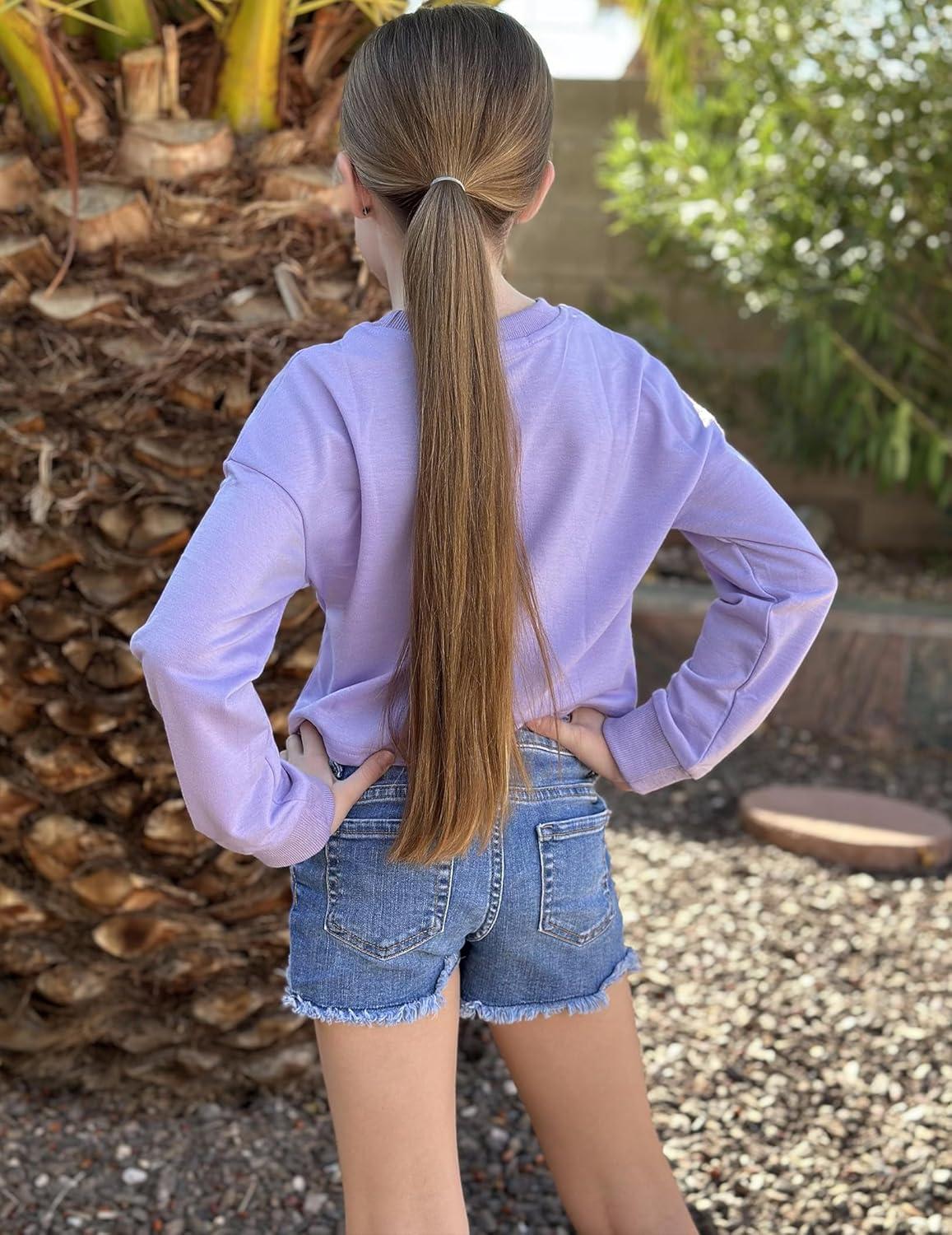 image:imageArshiner Girls Crop Tops Kids Long Sleeve Pullover Sweatshirts Girls Cropped Crewneck Sweatshirt for Teen GirlLight Purple