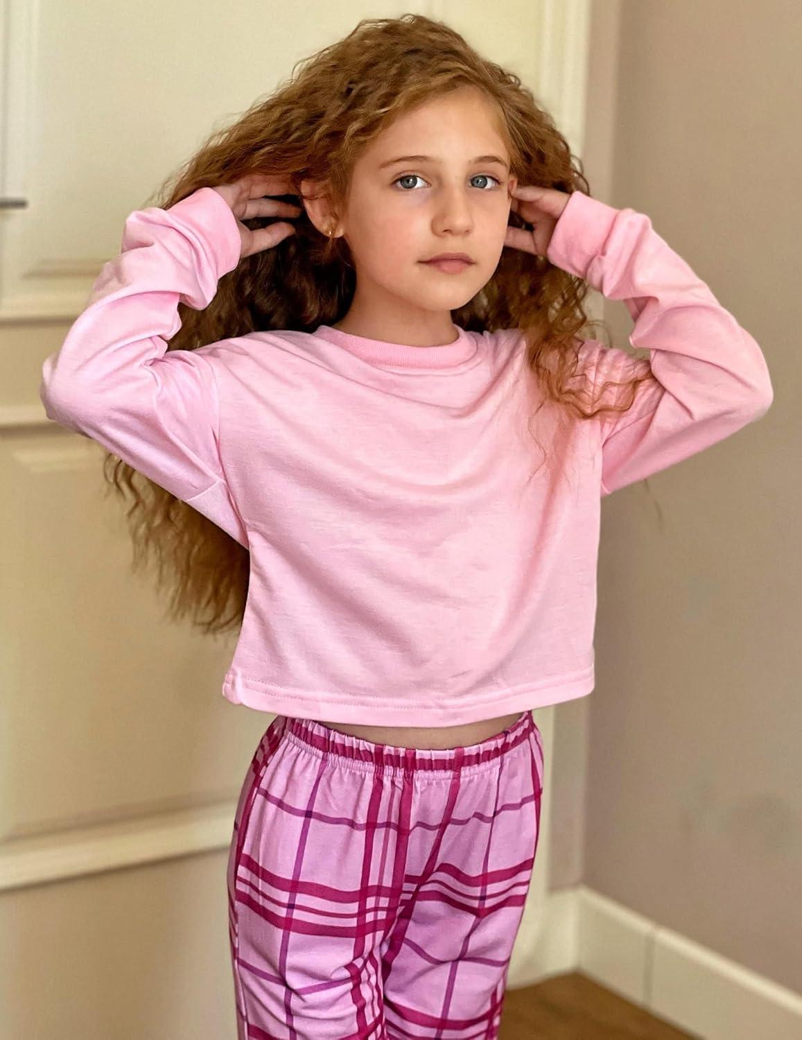 image:imageArshiner Girls Crop Tops Kids Long Sleeve Pullover Sweatshirts Girls Cropped Crewneck Sweatshirt for Teen GirlPink