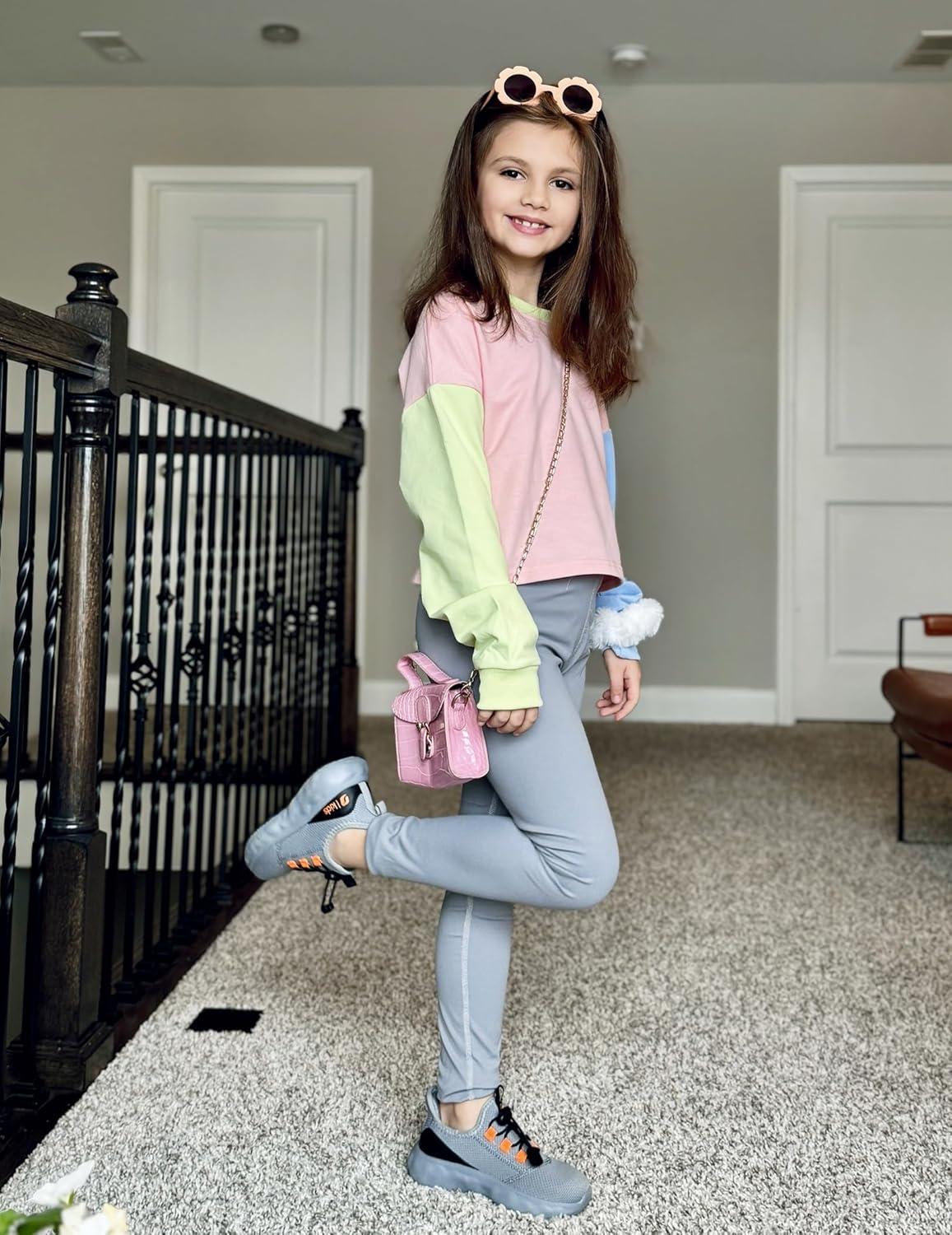 image:imageArshiner Girls Crop Tops Kids Long Sleeve Pullover Sweatshirts Girls Cropped Crewneck Sweatshirt for Teen GirlPink Patchwork