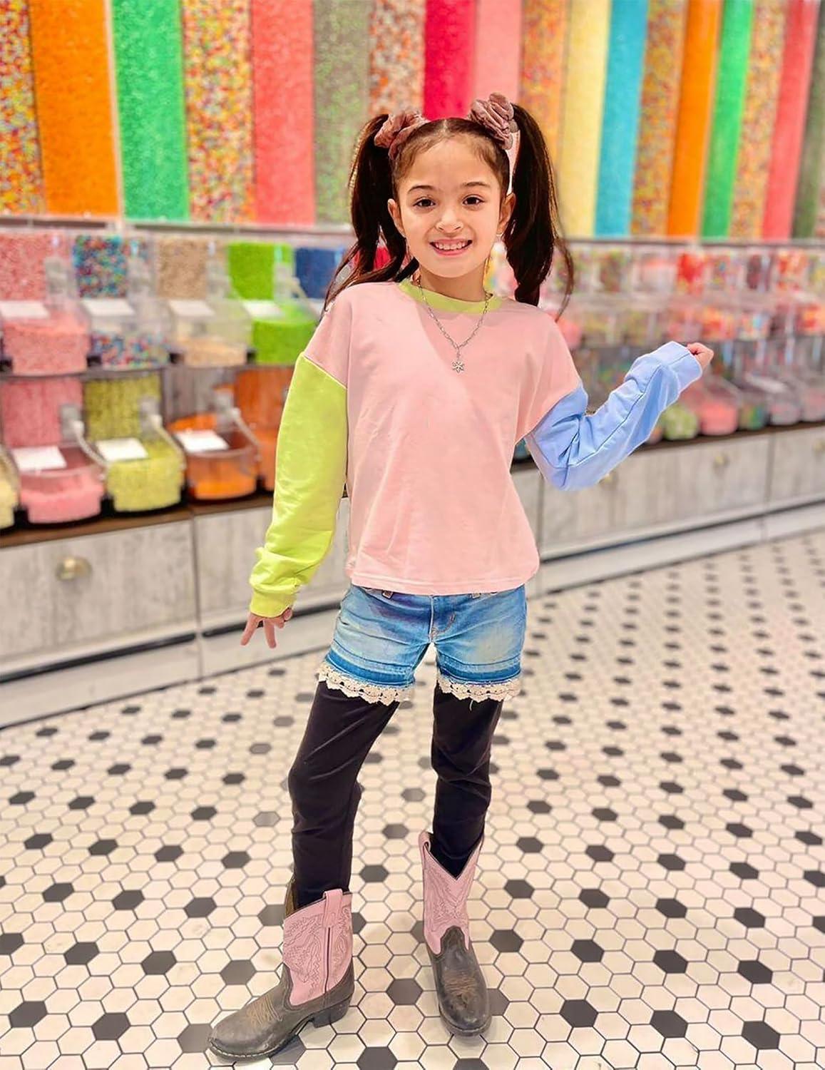 image:imageArshiner Girls Crop Tops Kids Long Sleeve Pullover Sweatshirts Girls Cropped Crewneck Sweatshirt for Teen GirlPink Patchwork