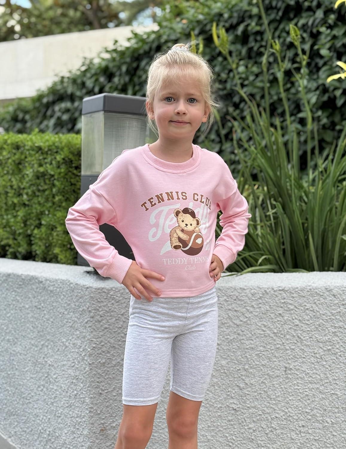 image:imageArshiner Girls Crop Tops Kids Long Sleeve Pullover Sweatshirts Girls Cropped Crewneck Sweatshirt for Teen GirlPink Teddy
