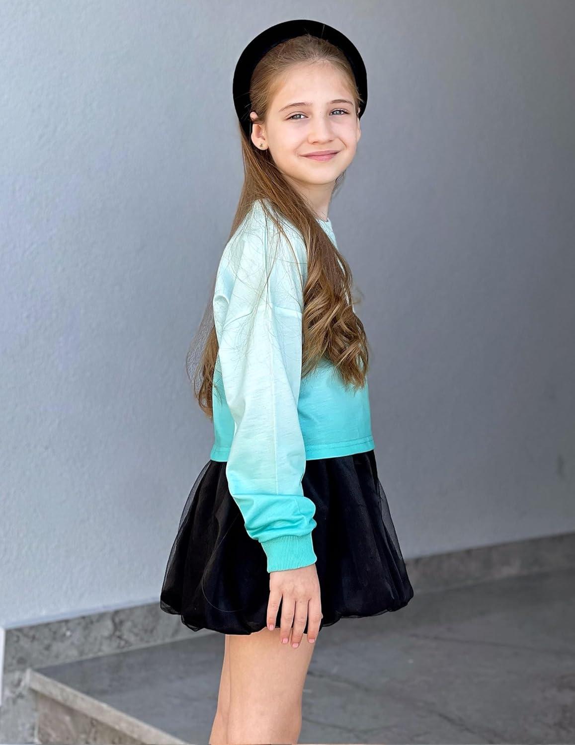 image:imageArshiner Girls Crop Tops Kids Long Sleeve Pullover Sweatshirts Girls Cropped Crewneck Sweatshirt for Teen GirlTie Dye Blue