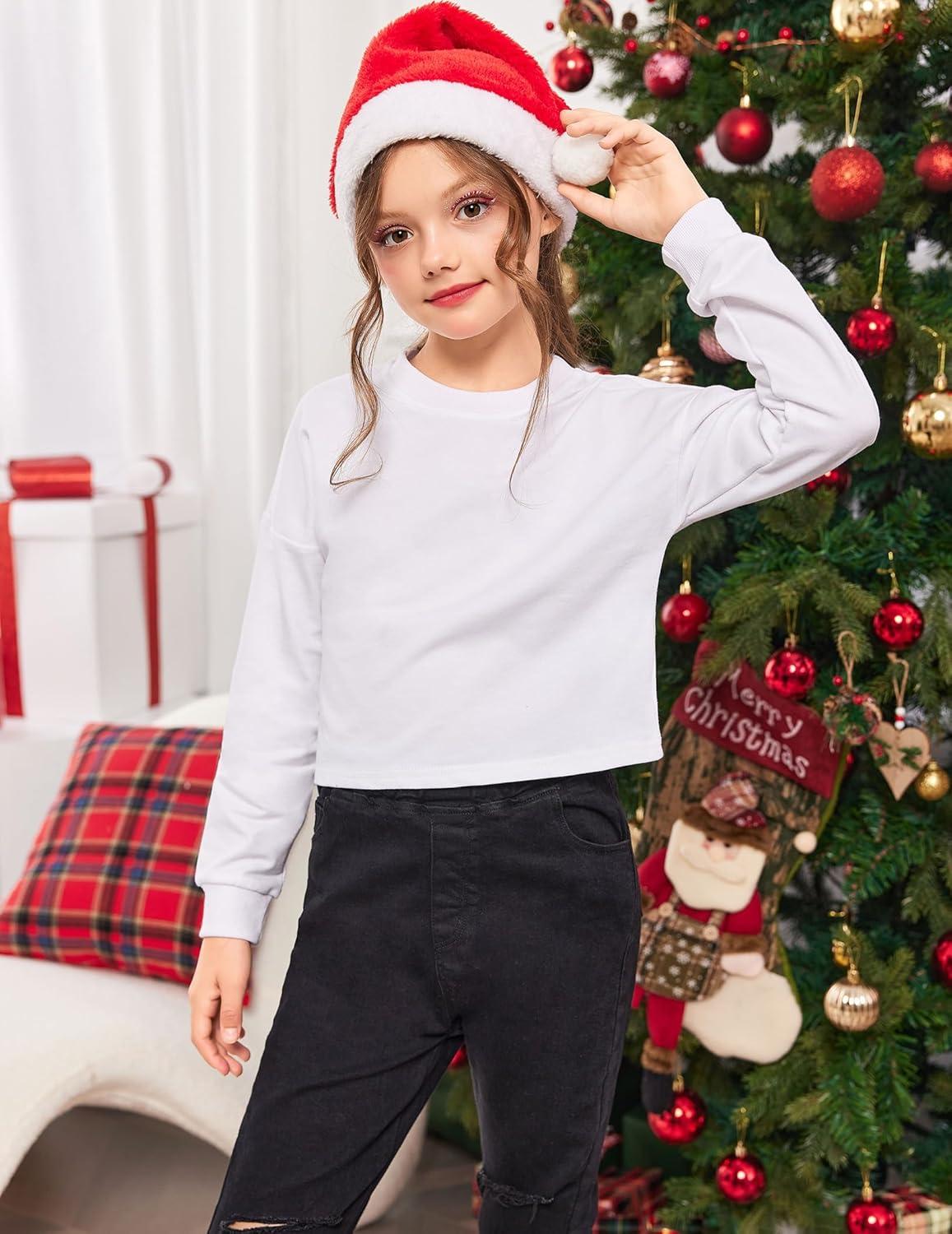 image:imageArshiner Girls Crop Tops Kids Long Sleeve Pullover Sweatshirts Girls Cropped Crewneck Sweatshirt for Teen GirlWhite