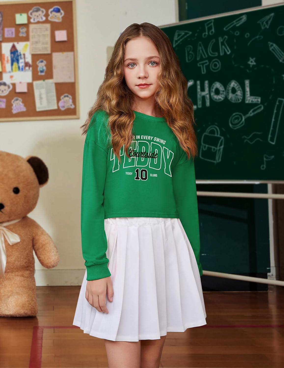 image:imageArshiner Girls Crop Tops Kids Long Sleeve Pullover Sweatshirts Girls Cropped Crewneck Sweatshirt for Teen GirlWhite Teddy