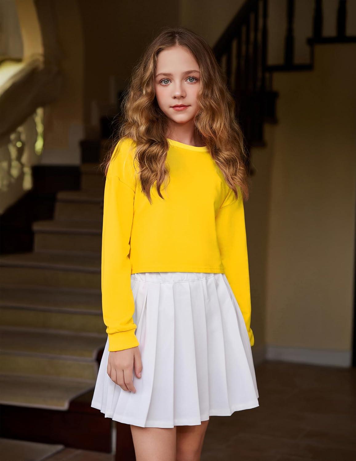 image:imageArshiner Girls Crop Tops Kids Long Sleeve Pullover Sweatshirts Girls Cropped Crewneck Sweatshirt for Teen GirlYellow