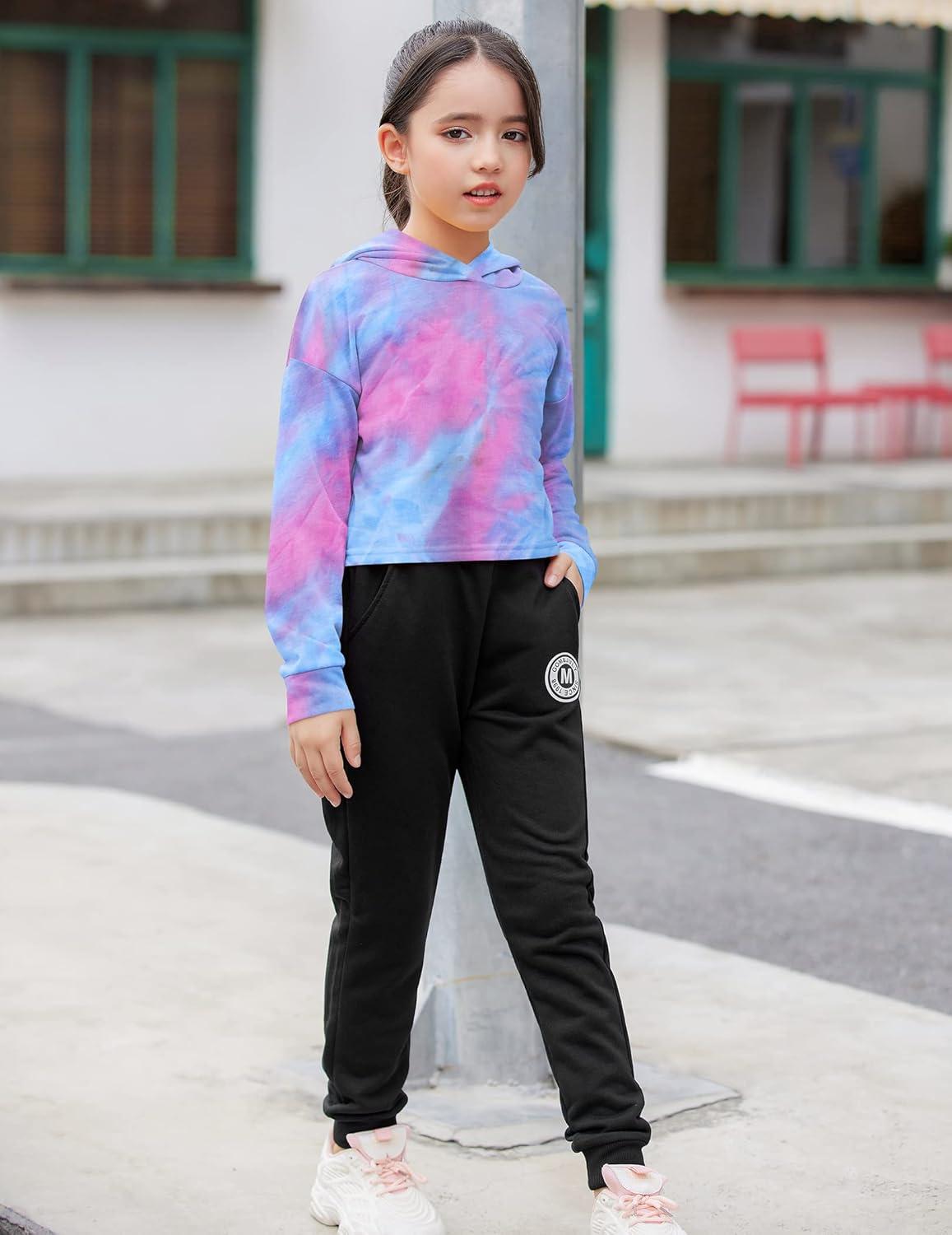 image:imageArshiner Girls Cropped Hoodie Kids Long Sleeve Crop Tops Tiedye Hoodies Hooded Pullover SweatshirtsApurple Blue