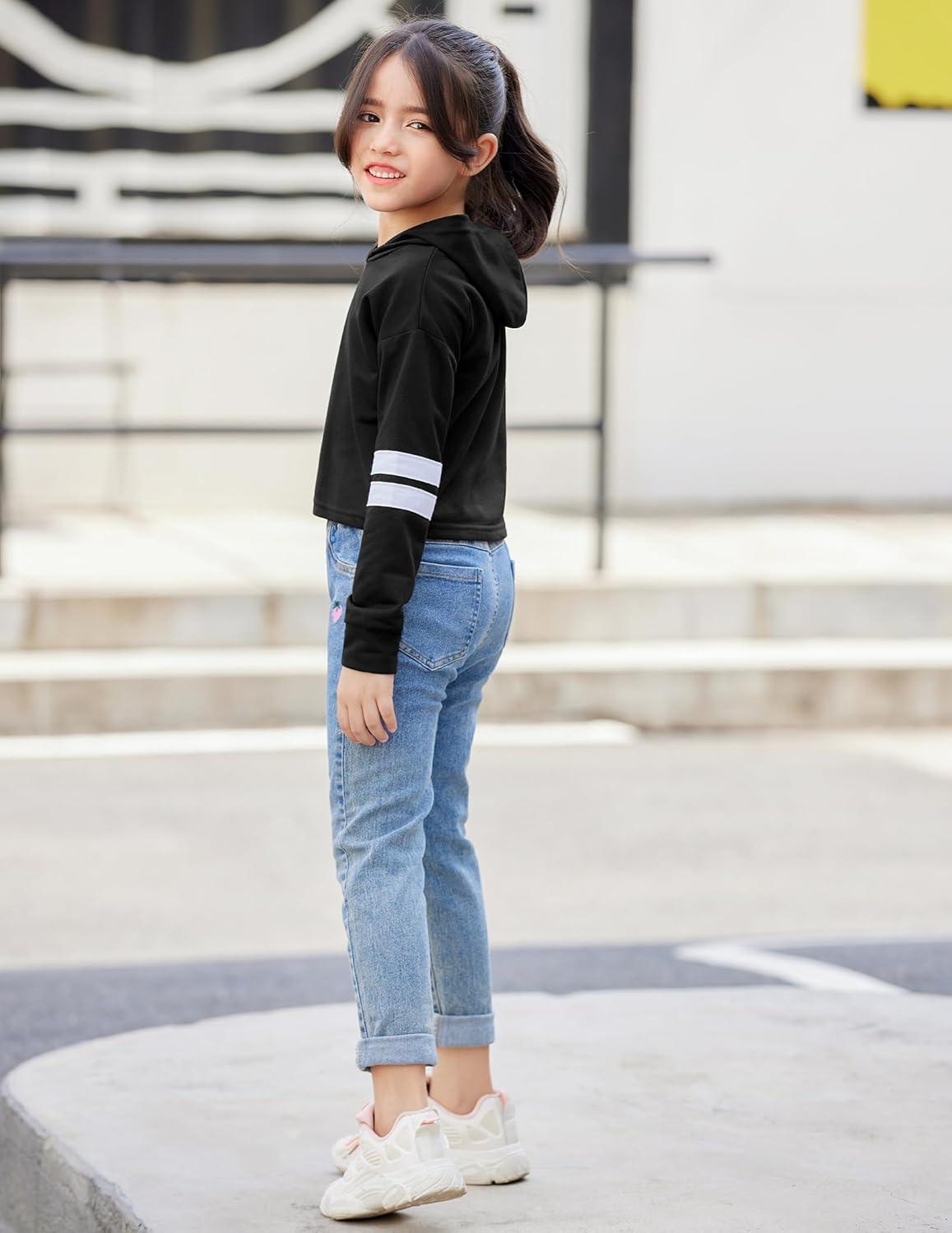 image:imageArshiner Girls Cropped Hoodie Kids Long Sleeve Crop Tops Tiedye Hoodies Hooded Pullover SweatshirtsBlack