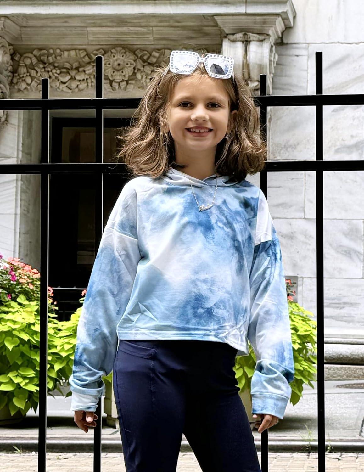 image:imageArshiner Girls Cropped Hoodie Kids Long Sleeve Crop Tops Tiedye Hoodies Hooded Pullover SweatshirtsDusty Blue White