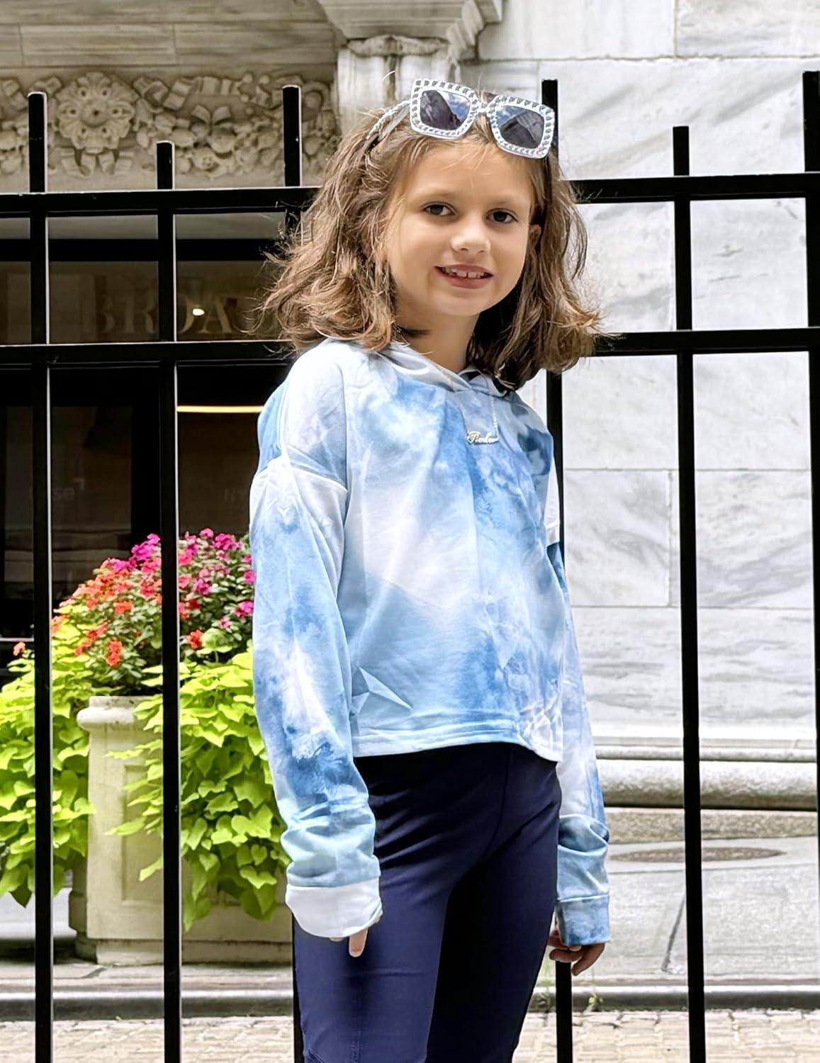 image:imageArshiner Girls Cropped Hoodie Kids Long Sleeve Crop Tops Tiedye Hoodies Hooded Pullover SweatshirtsDusty Blue White