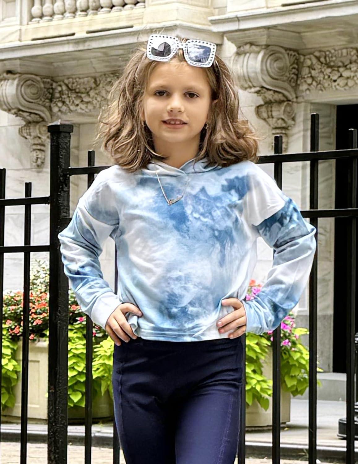 image:imageArshiner Girls Cropped Hoodie Kids Long Sleeve Crop Tops Tiedye Hoodies Hooded Pullover SweatshirtsDusty Blue White