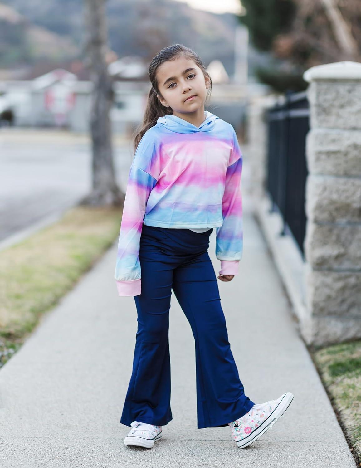 image:imageArshiner Girls Cropped Hoodie Kids Long Sleeve Crop Tops Tiedye Hoodies Hooded Pullover SweatshirtsGradient Blue Pink