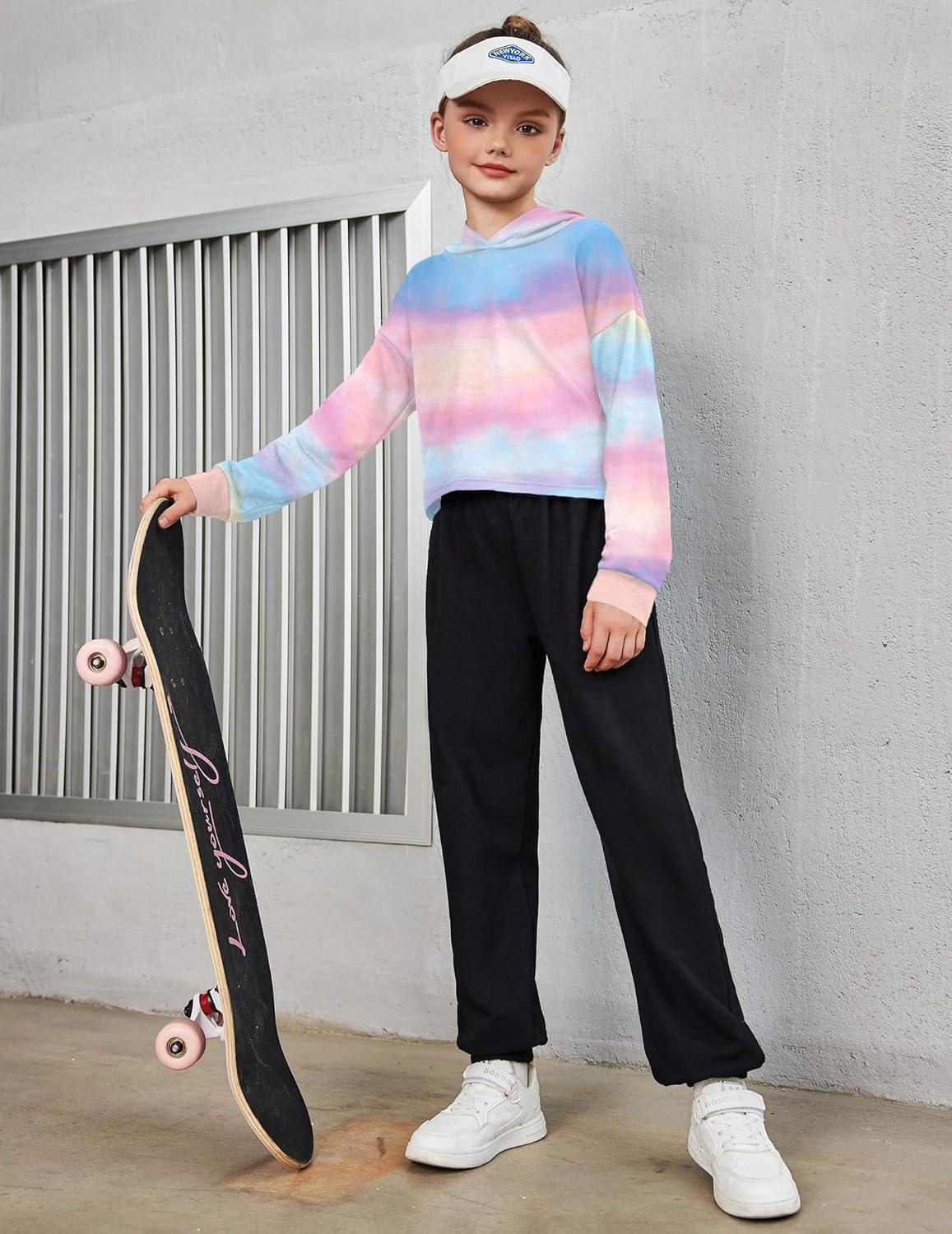 image:imageArshiner Girls Cropped Hoodie Kids Long Sleeve Crop Tops Tiedye Hoodies Hooded Pullover SweatshirtsGradient Blue Pink