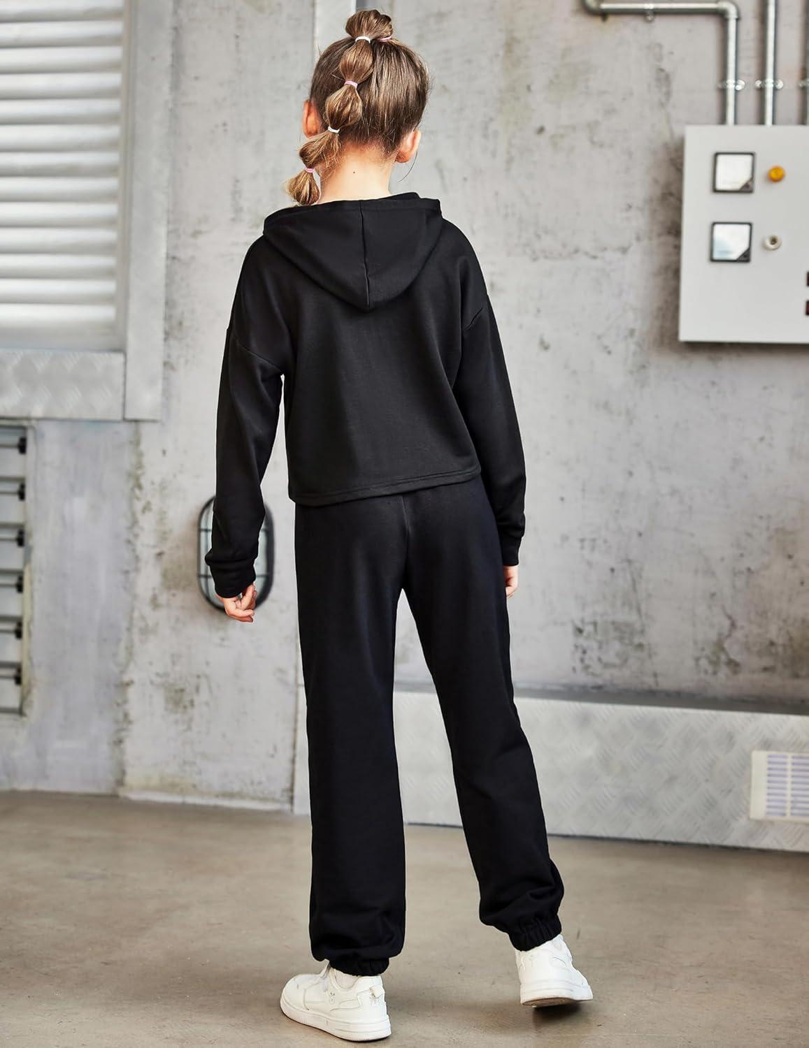 image:imageArshiner Girls Cropped Hoodie Kids Long Sleeve Crop Tops Tiedye Hoodies Hooded Pullover SweatshirtsPure Black