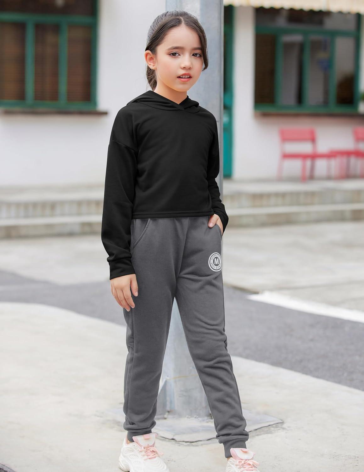 image:imageArshiner Girls Cropped Hoodie Kids Long Sleeve Crop Tops Tiedye Hoodies Hooded Pullover SweatshirtsPure Black