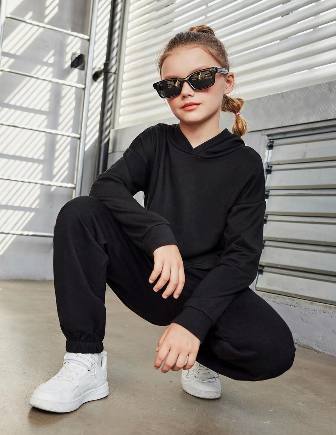 image:imageArshiner Girls Cropped Hoodie Kids Long Sleeve Crop Tops Tiedye Hoodies Hooded Pullover SweatshirtsPure Black
