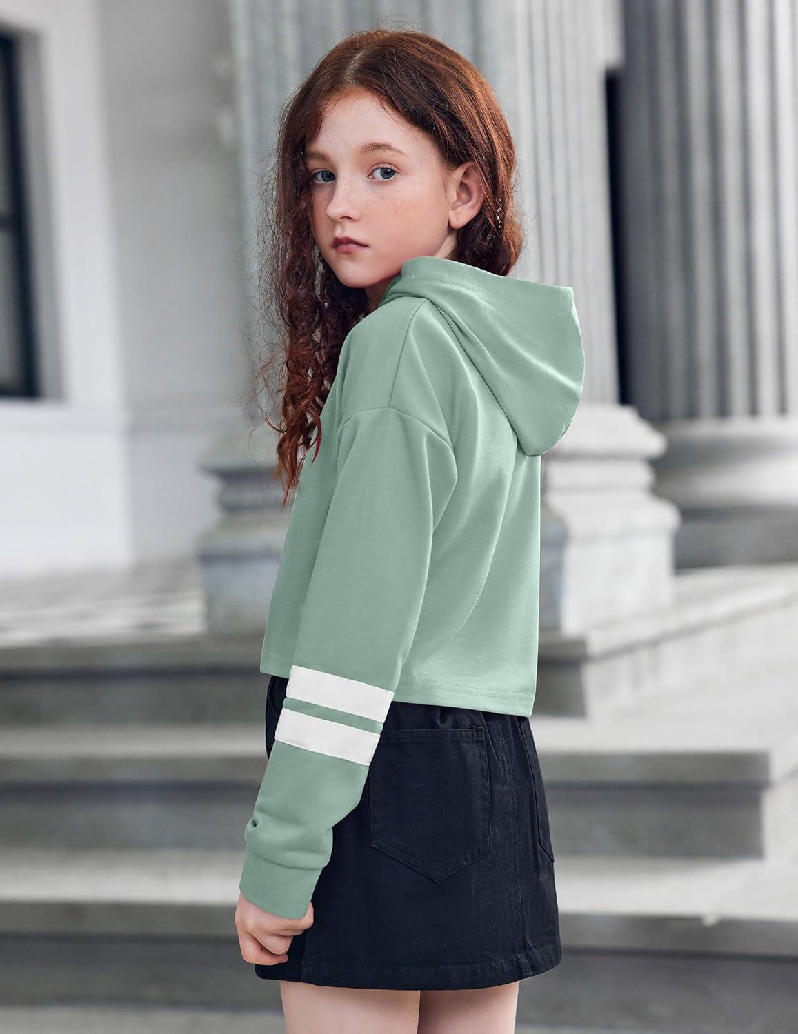 image:imageArshiner Girls Cropped Hoodie Kids Long Sleeve Crop Tops Tiedye Hoodies Hooded Pullover SweatshirtsSage Green
