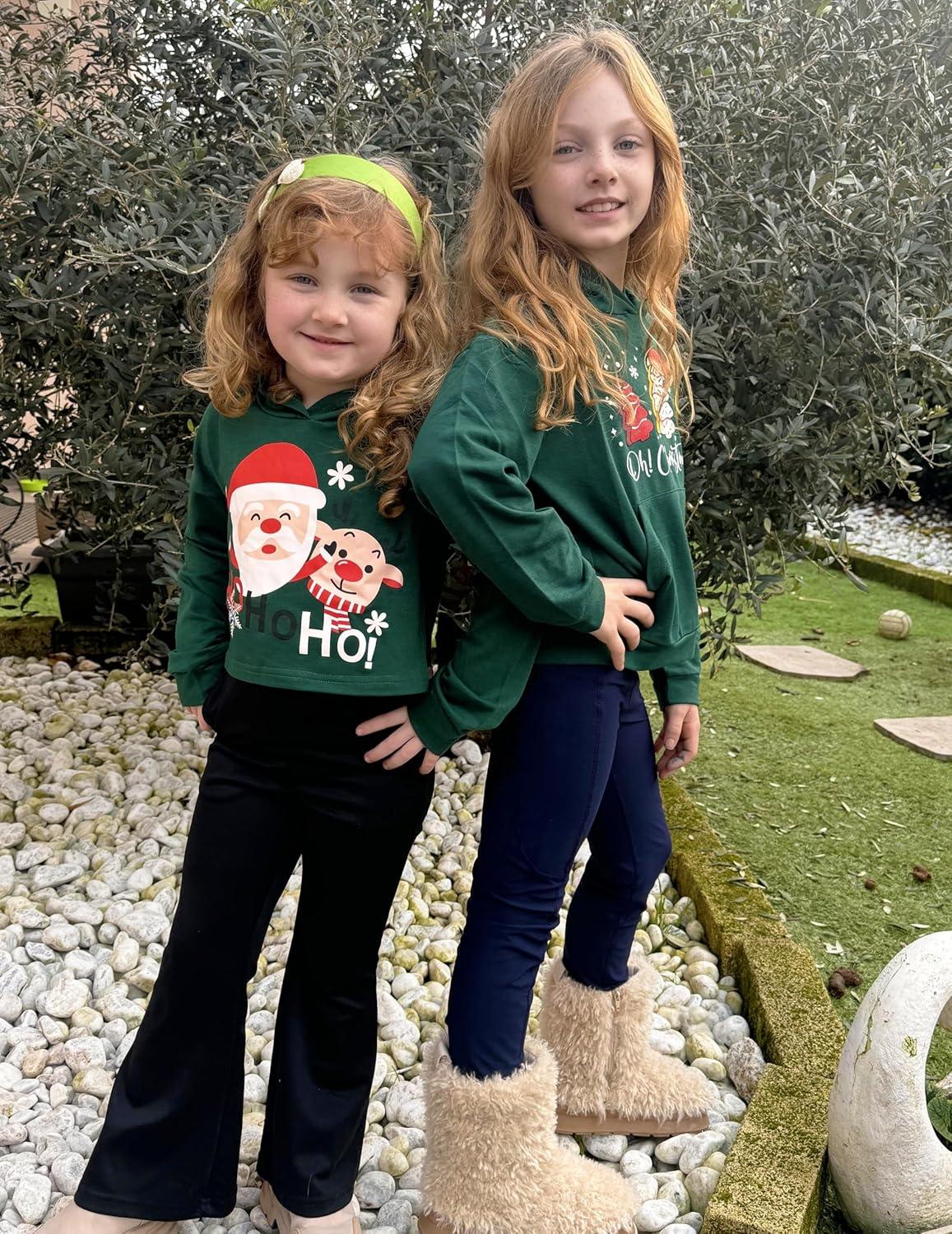image:imageArshiner Girls Cropped Hoodie Kids Long Sleeve Crop Tops Tiedye Hoodies Hooded Pullover SweatshirtsSanta Claus Green