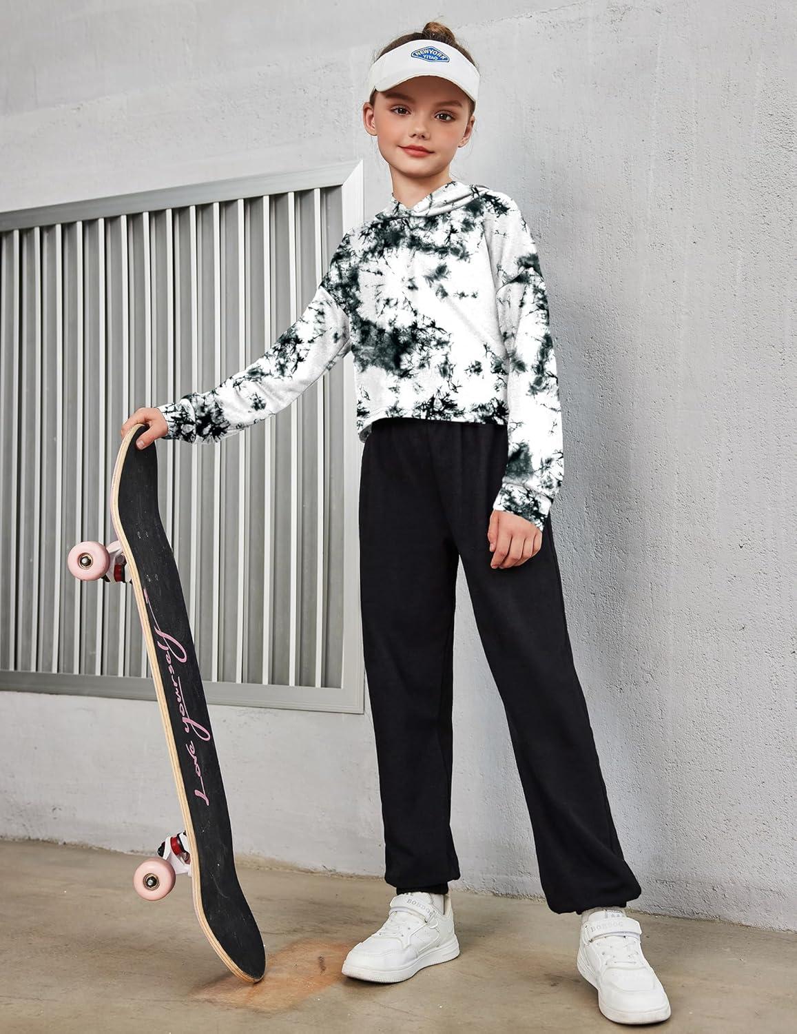 image:imageArshiner Girls Cropped Hoodie Kids Long Sleeve Crop Tops Tiedye Hoodies Hooded Pullover SweatshirtsTiedye Black