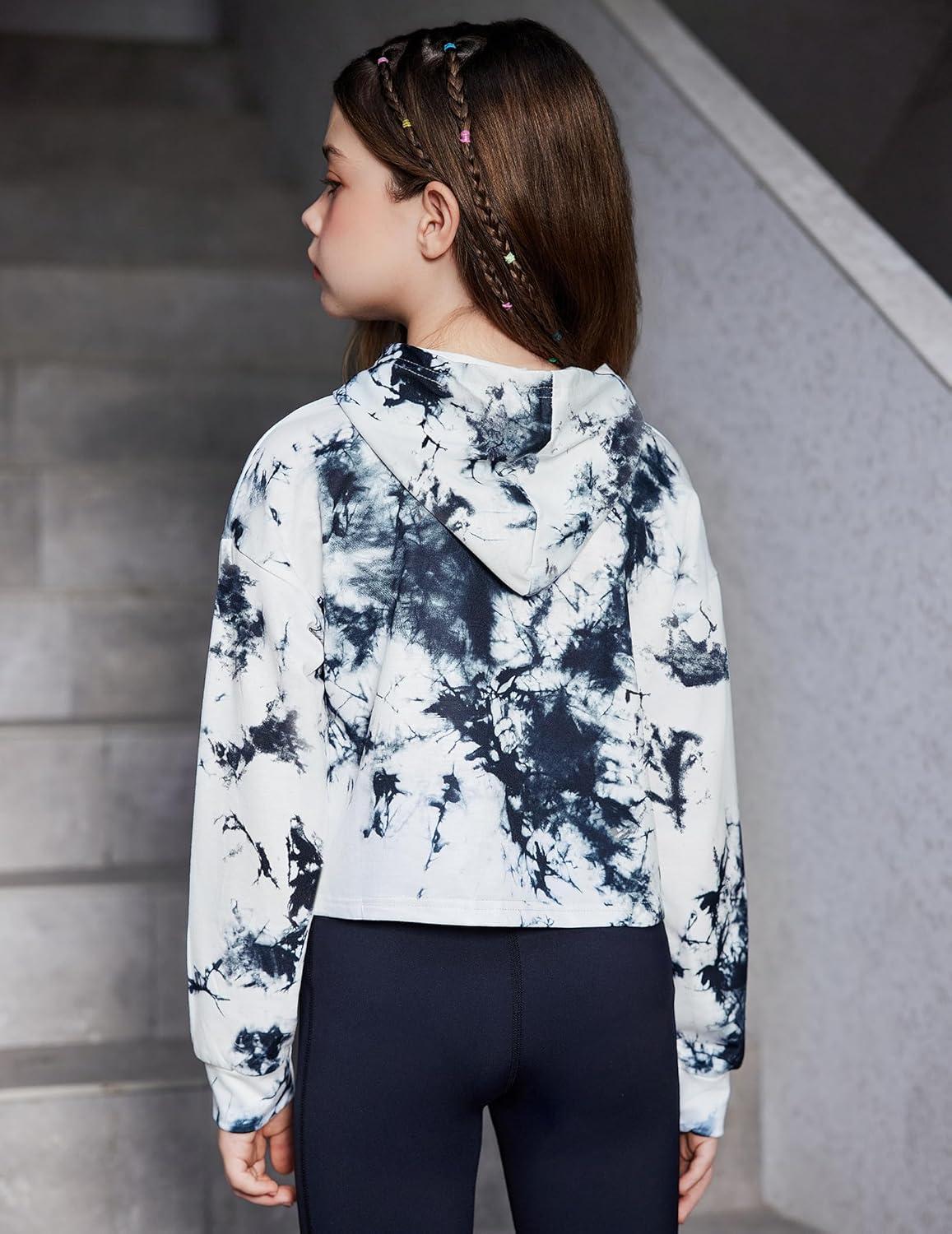 image:imageArshiner Girls Cropped Hoodie Kids Long Sleeve Crop Tops Tiedye Hoodies Hooded Pullover SweatshirtsTiedye Black