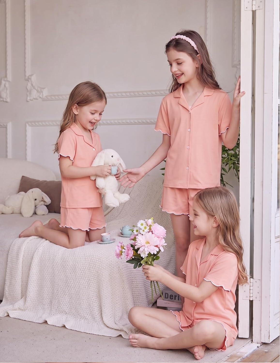 image:imageArshiner Girls Pajamas Button Down Short Set Cute Pjs Soft Sleepwear LoungewearLight Pink