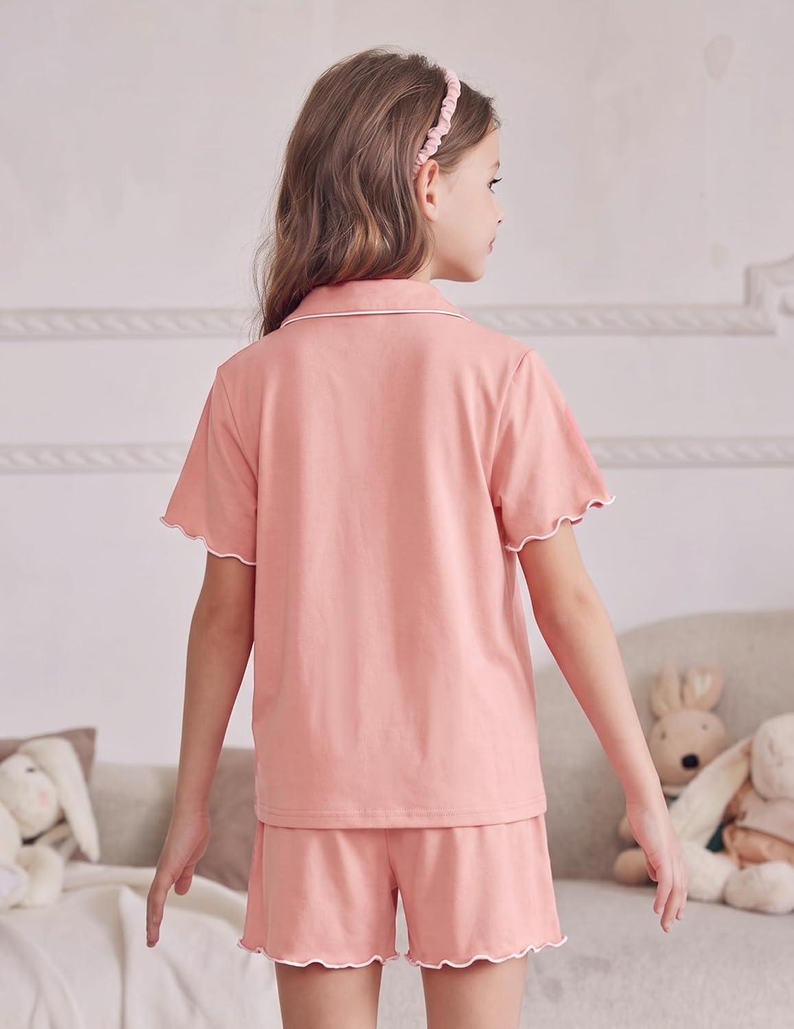 image:imageArshiner Girls Pajamas Button Down Short Set Cute Pjs Soft Sleepwear LoungewearLight Pink